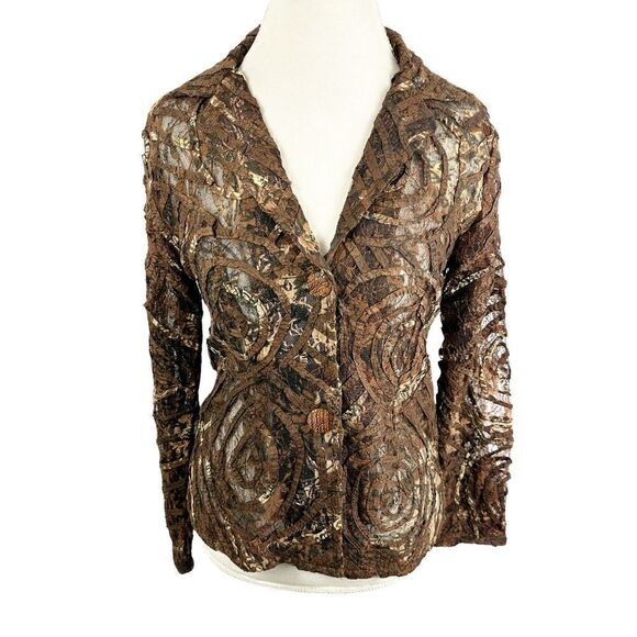 Parsley & Sage Brown Lace Jacket Artsy Swirl Burnout Art to Wear Boho Size S - Picture 4 of 11